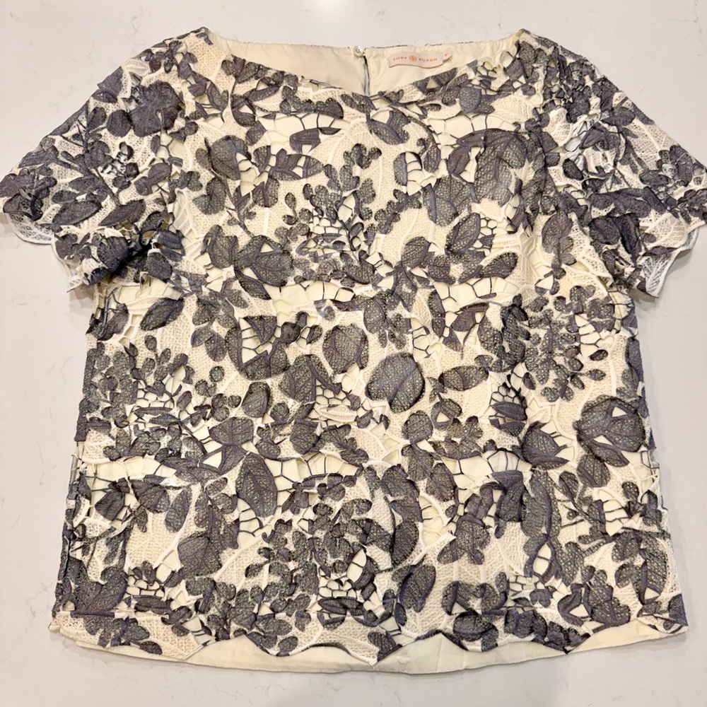 EUC Tory Burch Ian Guipure Lace Top – Size 10 - Picture 3 of 10